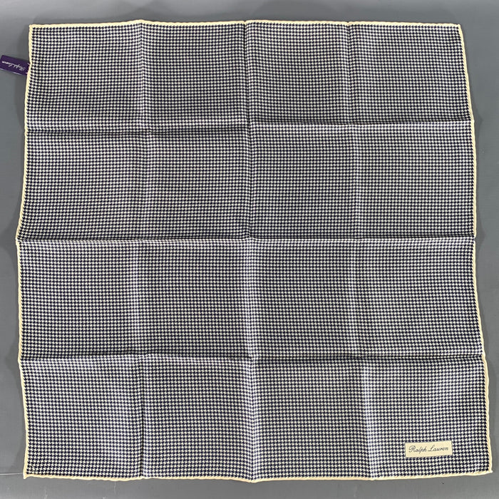 RALPH LAUREN Blue Cream Houndstooth Silk Pocket Square
