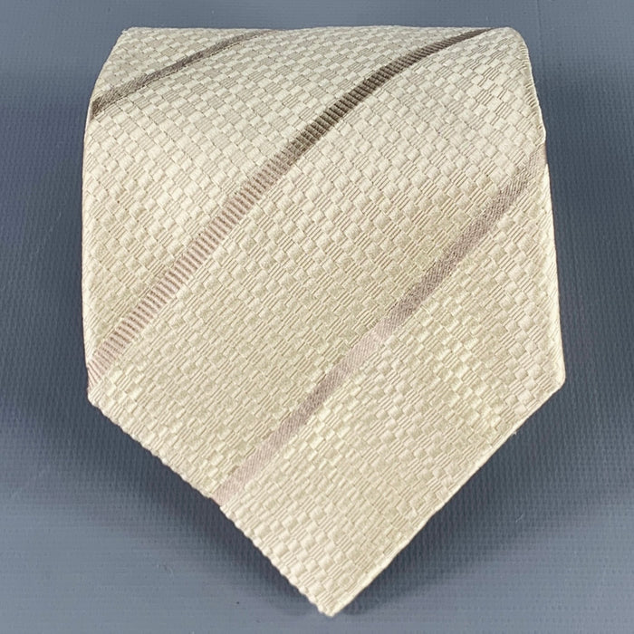 GUCCI Khaki Beige Diagonal Stripe Silk Tie