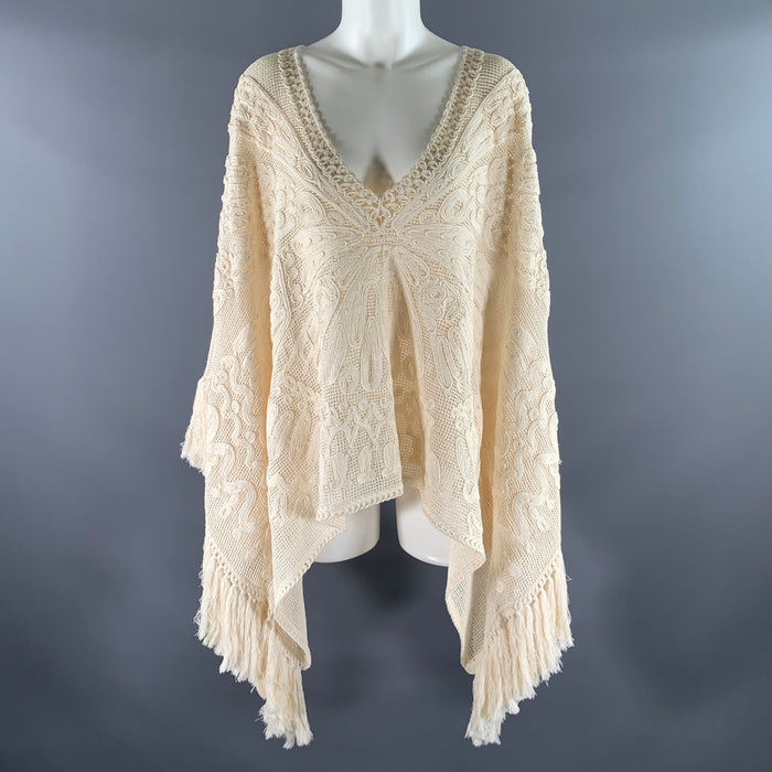 EMILIO PUCCI Size M Cream Silk Cotton Poncho Pullover
