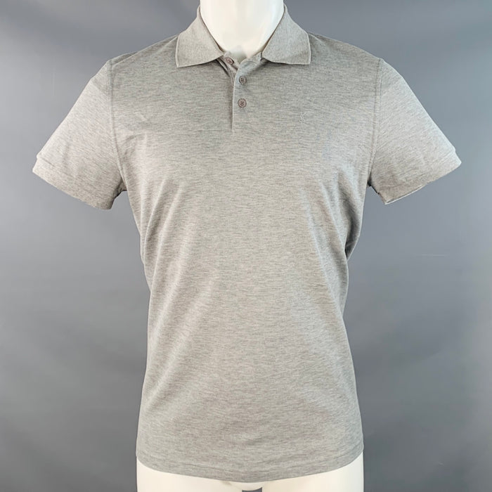 SAINT LAURENT Size M Grey Pique Cotton Logo Short Sleeve Polo
