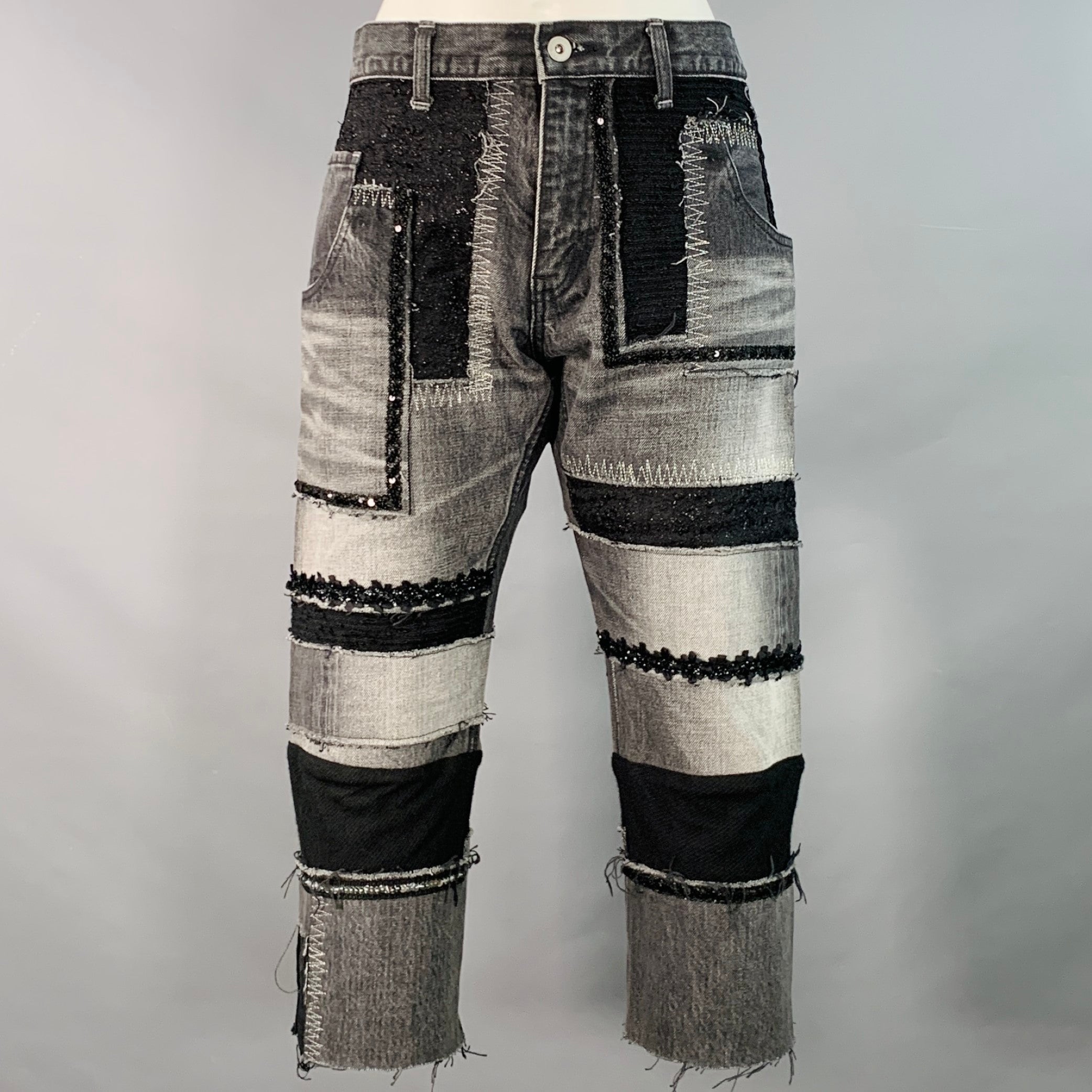 JUNYA WATANABE Size M Black Grey Selvedge Denim Patchwork