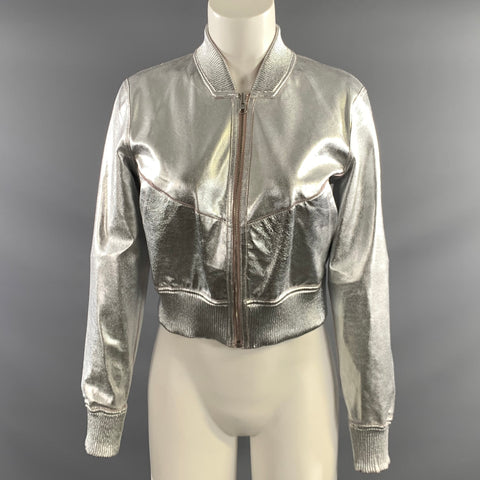 LAMARQUE Size S Silver Pink Leather Metallic Cropped Jacket