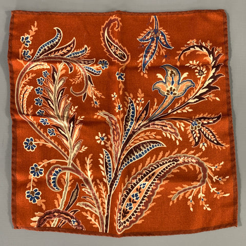 RODA Orange Blue Leaves Wool Silk Pocket Square