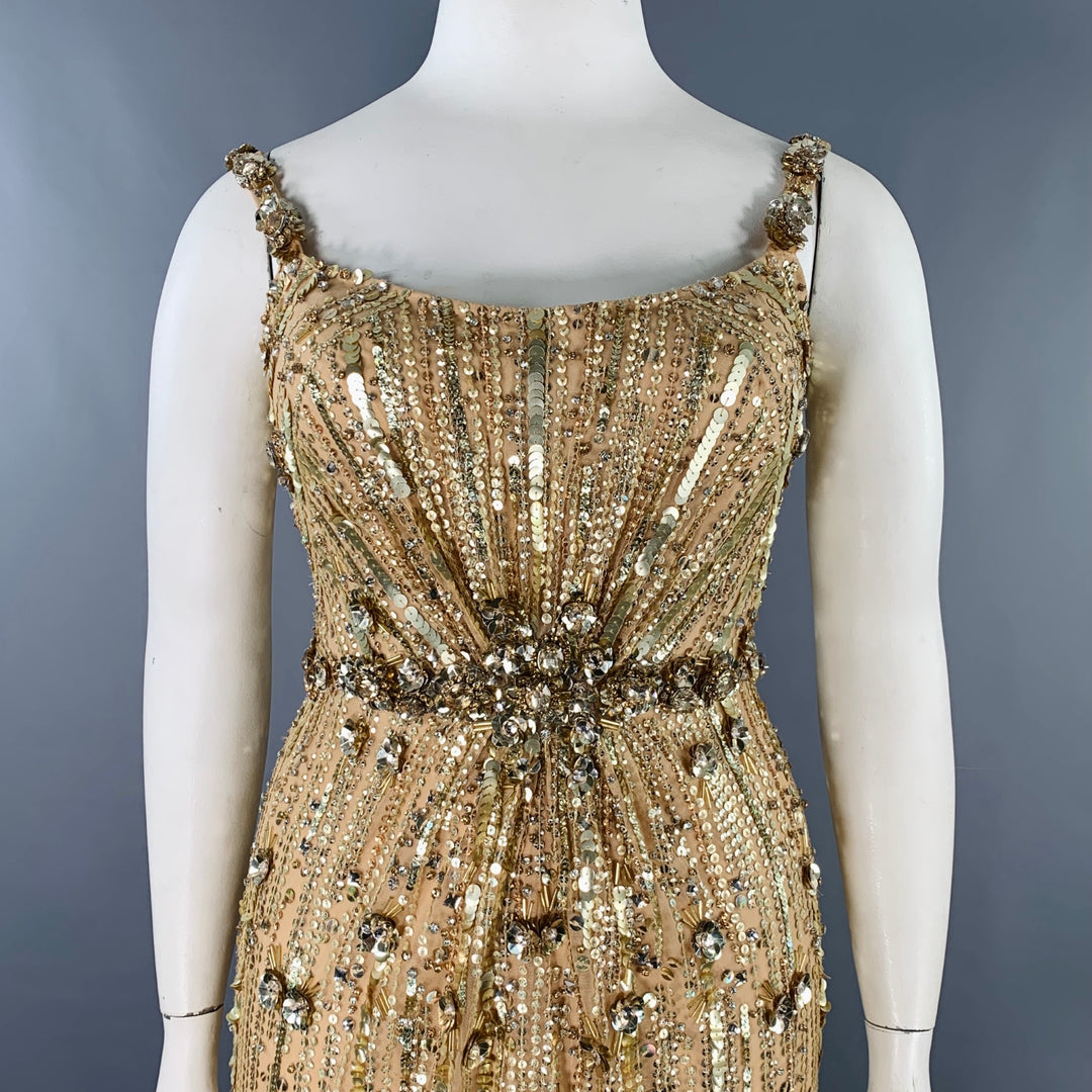 JENNY PACKHAM Pre-Fall 2022 Size 10 Bright Gem Gold Nude Polyester Beaded Sleeveless Evening Gown