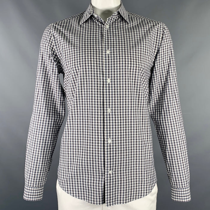LOUIS VUITTON Size XL Grey White Checkered Cotton Button Up Long Sleeve Shirt