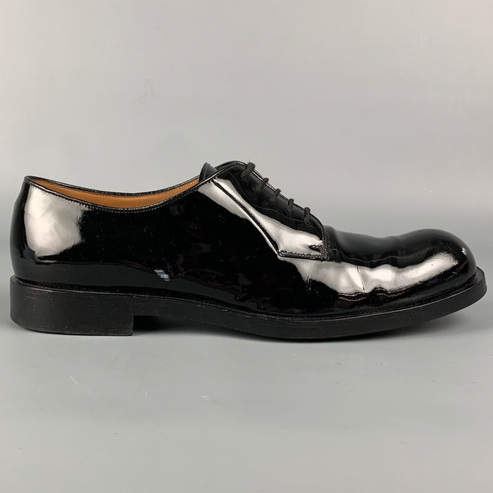 JIL SANDER Size 9 Black Patent Leather Lace Up Shoes