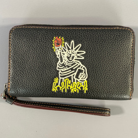 COACH 2017 Black White Statue Pebble Grain Leather Wallet