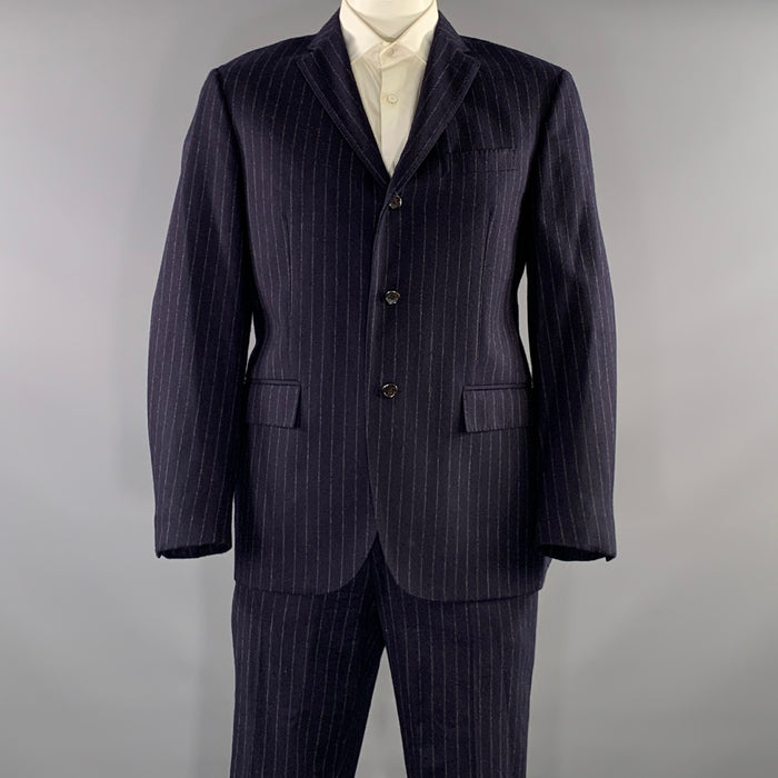 POLO by RALPH LAUREN Chest Size 44 Navy Grey Pinstripe Wool Cashmere 36 30 Suit