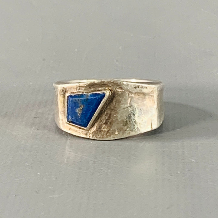 LOCUST HOUSE Ring Size 8 Silver Blue Lapis Lazuli Chunky Ring
