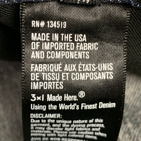 3 X 1 Size 36 Blue Indigo Cotton Selvedge Twill Contrast Stitch Button Fly Jeans