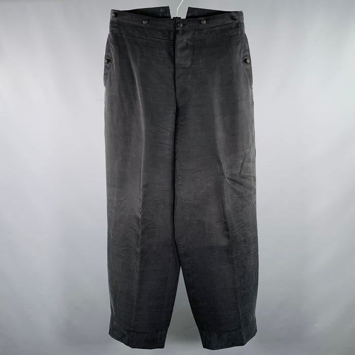 YOHJI YAMAMOTO Size M Black Textured Silk Wide Leg Dress Pants