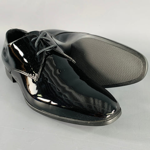 GIORGIO ARMANI Size 6 Black Patent Leather Derby Lace-Up Shoes