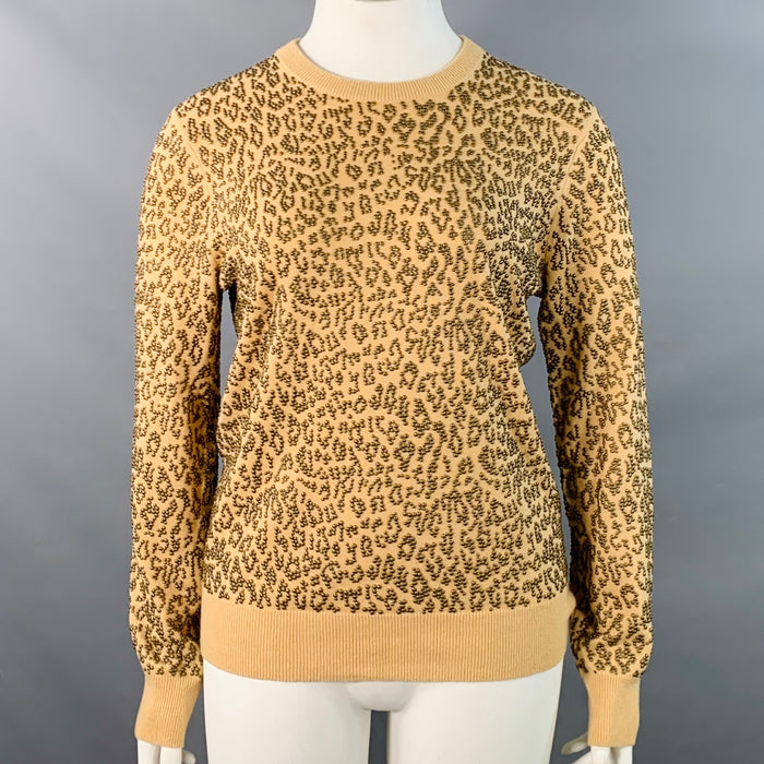 MICHAEL KORS COLLECTION Size L Tan Copper Cashmere Studded Animal Print Sweater