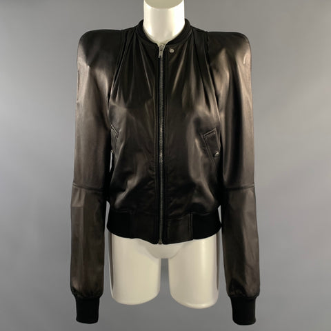 RICK OWENS SS2020 Size 8 Black Leather Zip Up Jacket