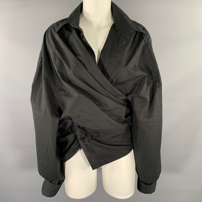 BALENCIAGA Size M Black Cotton Wrap Shirt