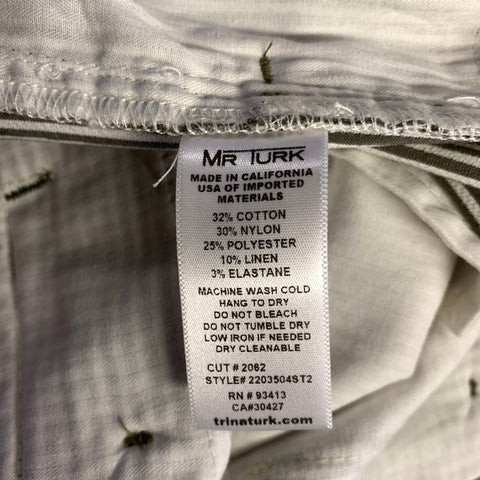 MR TURK Size 40 White Grey Stripe Cotton Blend Shorts