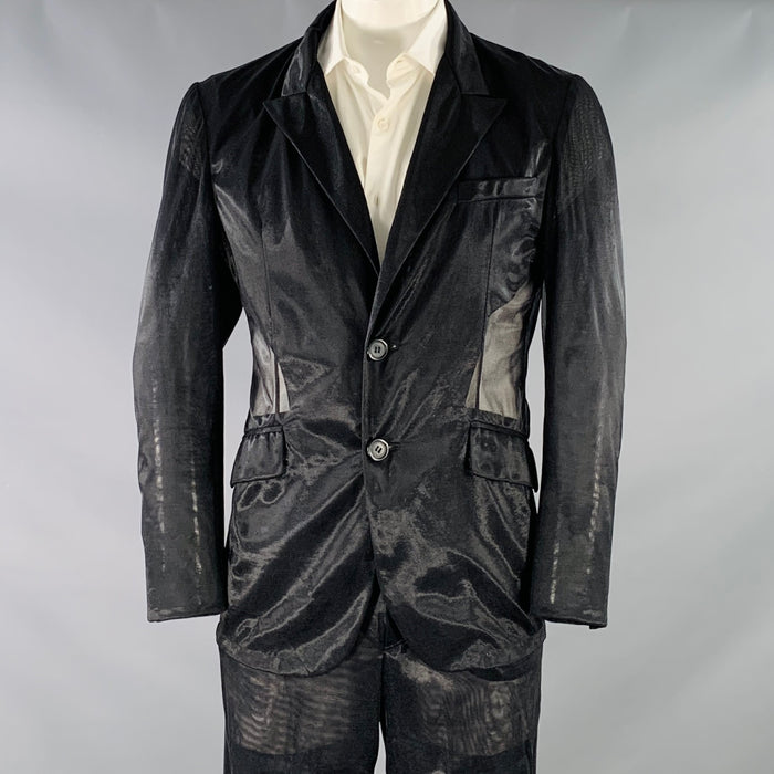DOLCE & GABBANA Vintage Size 42 Black See Through Polyamide Single Breasted Peak Lapel Suit