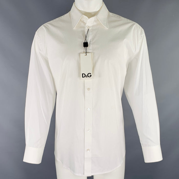 DOLCE & GABBANA Size M White Stripe Cotton Blend Long Sleeve Shirt
