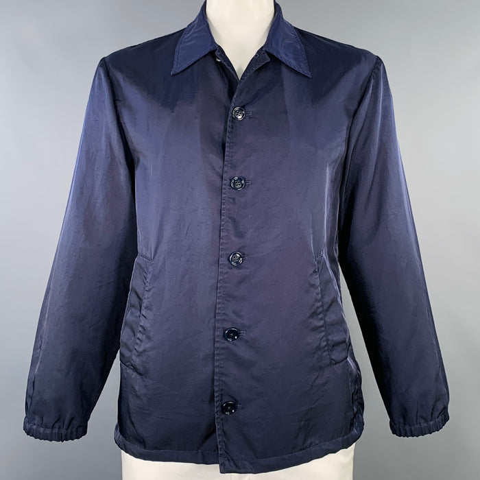 DRIES VAN NOTEN SS24 Size L Vorrie Navy Twill Polyamide Button Up Shirt Jacket