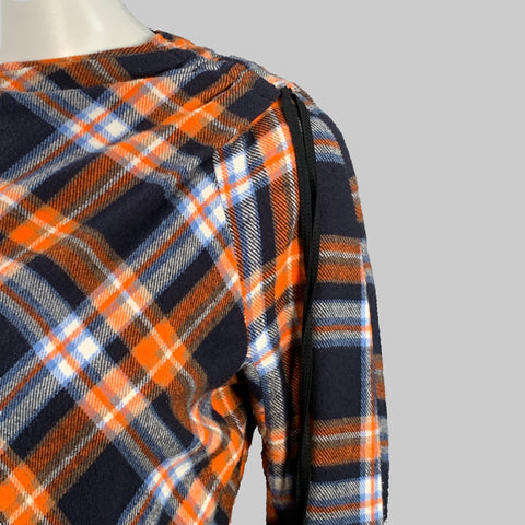 N°21 Size 4 Orange Black White Cotton Plaid Asymmetrical Ruched Maxi Dress