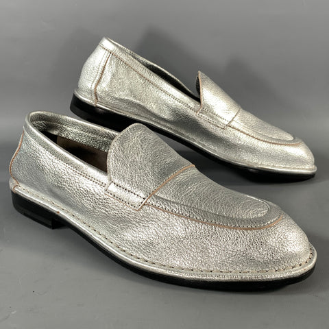PIERRE HARDY Size 7.5 Silver Metallic Leather Slip On Loafers