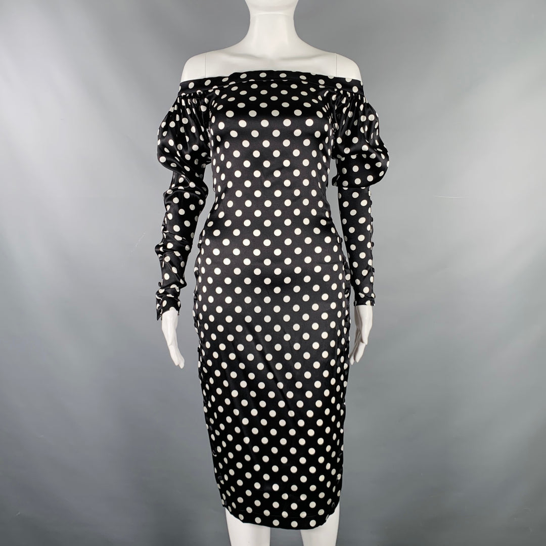 CAROLINE CONSTAS Size XS Black White Silk Blend Polka Dot Long Sleeve Dress
