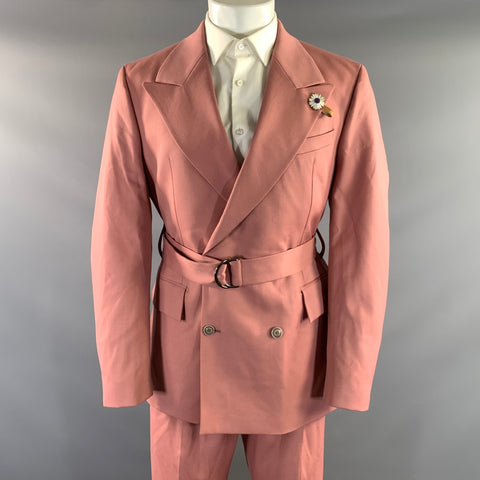 BALDESSARINI Chest Size 40 Pink Wool Double Breasted Suit
