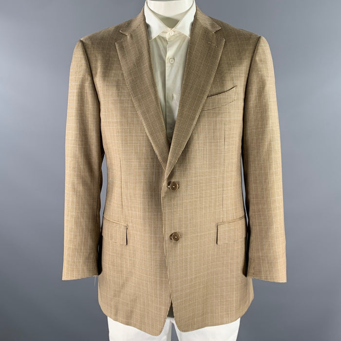 ERMENEGILDO ZEGNA Size 46 Brown Khaki Houndstooth Wool Sport Coat