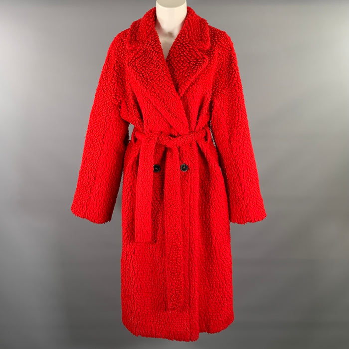 STELLA McCARTNEY Size M Red Not Listed Textured Faux Fur Notch Lapel Coat