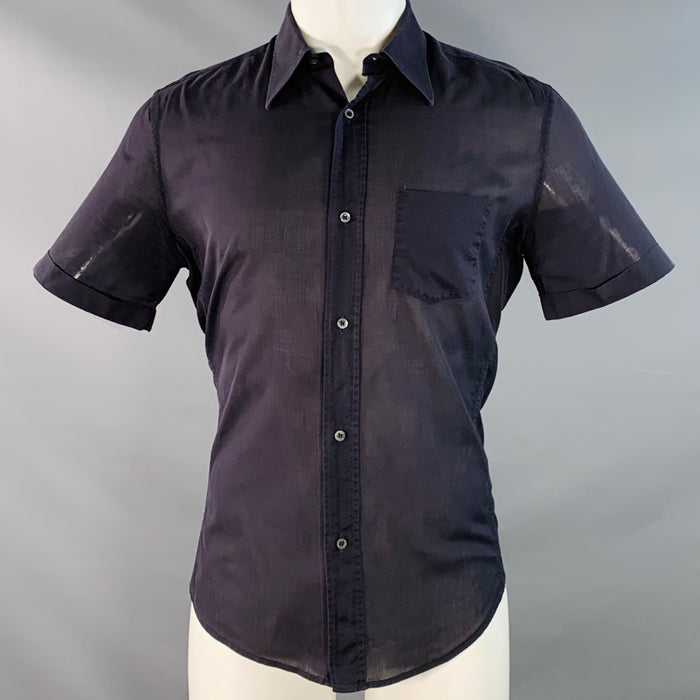 GUCCI Size S Navy Curved Cutaway One Pocket Short Sleeve Shirt