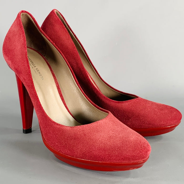BOTTEGA VENETA Size 6.5 Burgundy Suede Platform Heels Pumps