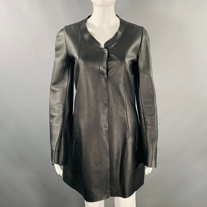 MARNI Size 4 Black Lambskin Leather Snaps Coat