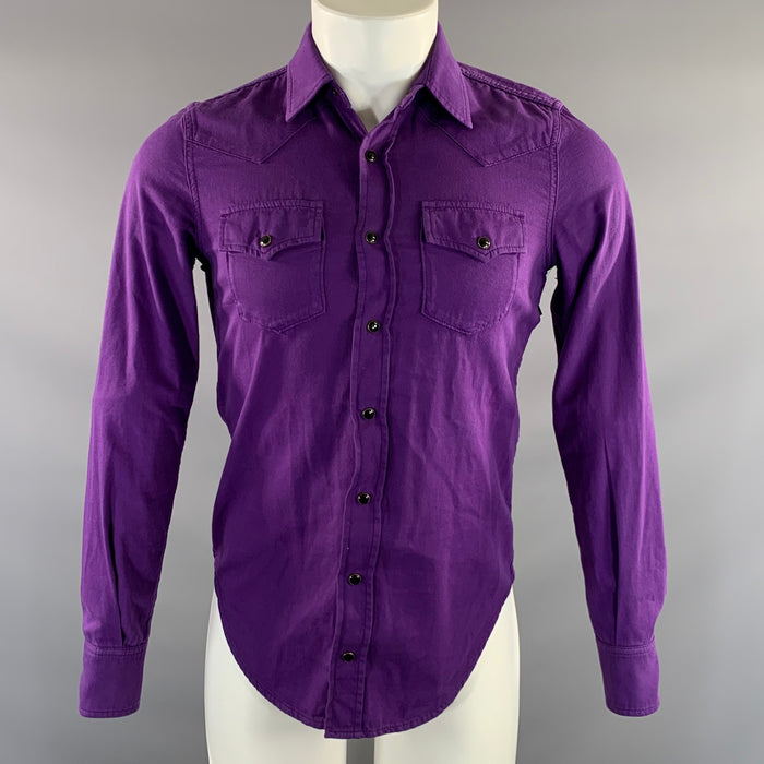 SAINT LAURENT Size S Purple Cotton Button Up Long Sleeve Shirt