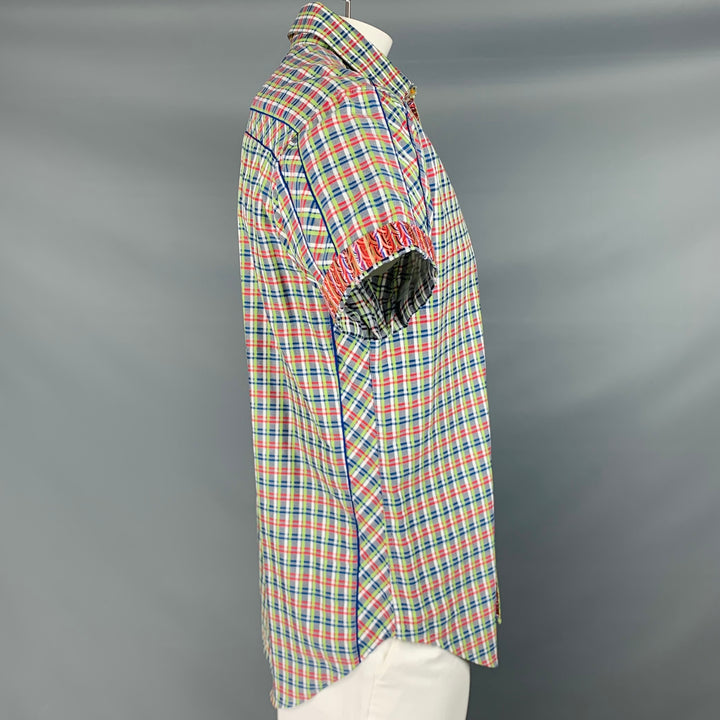 ROBERT GRAHAM Size L Navy Green Plaid Cotton Button Up Short Sleeve Shirt
