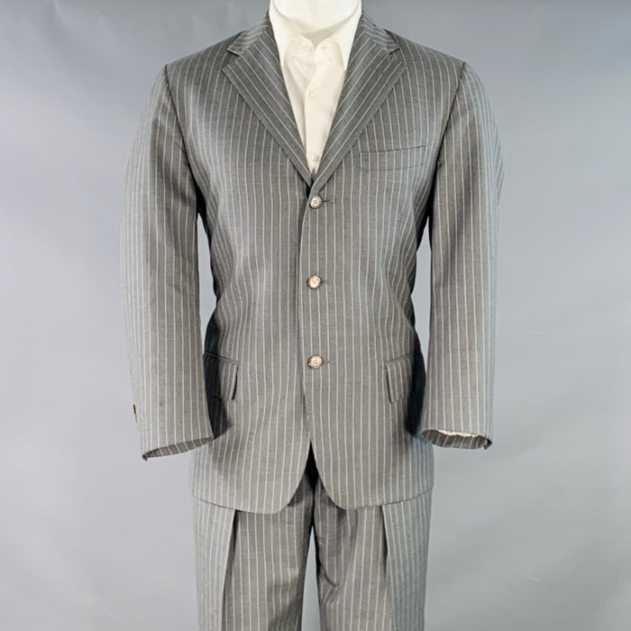 RALPH LAUREN Size 39 Regular Grey Stripe Wool Notch Lapel Suit