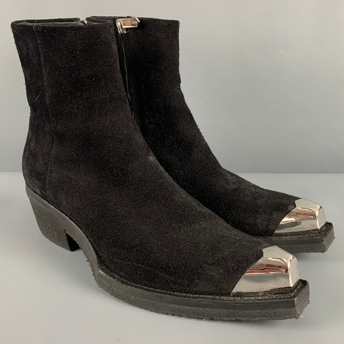 CALVIN KLEIN 205W39NYC Size 12 Black Leather Side Zipper Boots