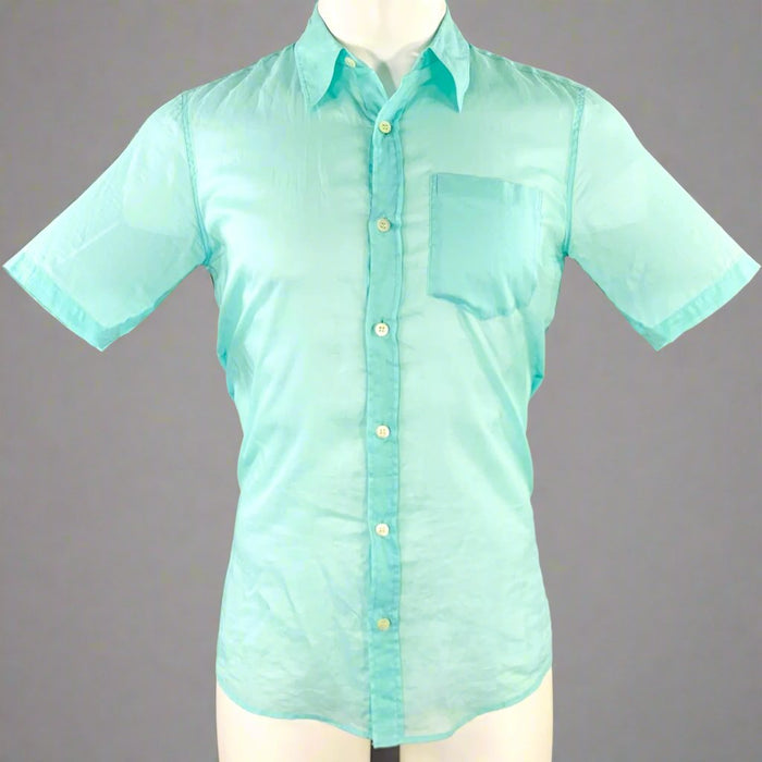 DRIES VAN NOTEN Size XS Blue Turquoise One Pocket Short Sleeve Shirt