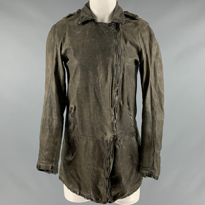 GIORGIO BRATO Size 6 Grey Leather Distressed Zip Up Jacket