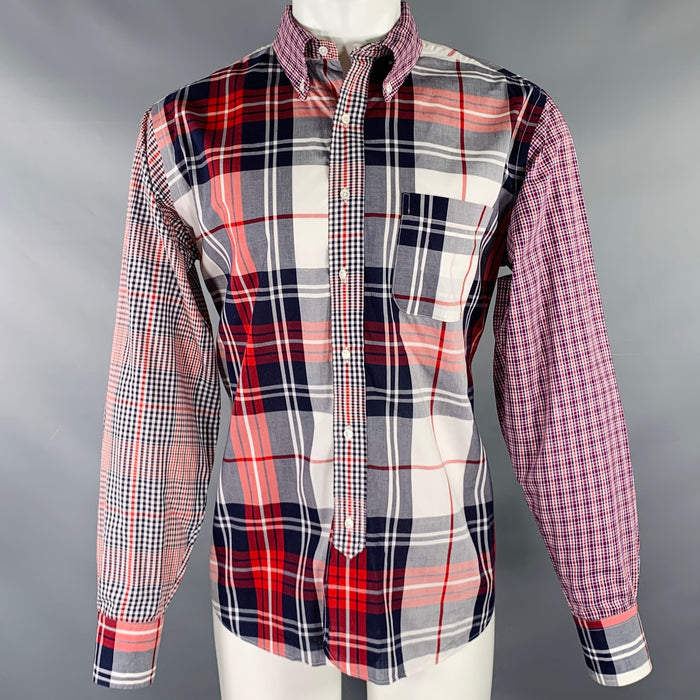 BLACK FLEECE Size M Red White Blue Plaid Cotton Button Down Long Sleeve Shirt