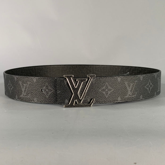 LOUIS VUITTON Size 36 Black Grey Monogram Canvas Belt