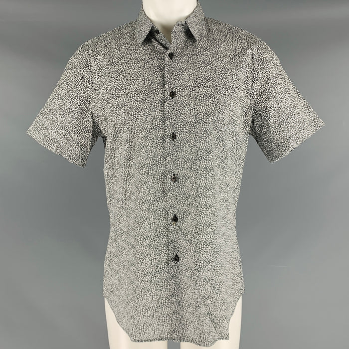 PRADA Size M Black White Print Cotton Button Up Short Sleeve Shirt