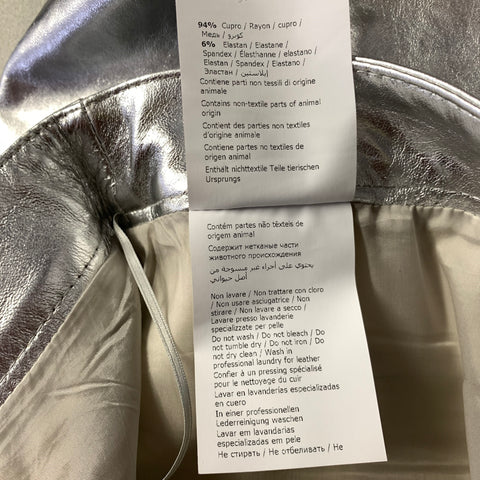 MOSCHINO COUTURE FW2018 Size 8 Silver Leather 182D A37055471 Metallic Sheep Skin Skirt