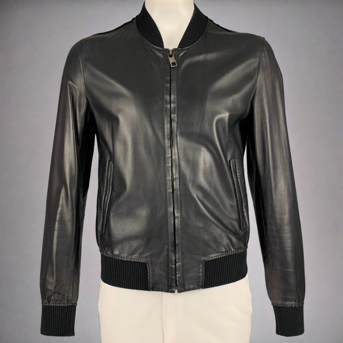 DOLCE & GABBANA Size 42 Black Lambskin Leather Bomber Jacket