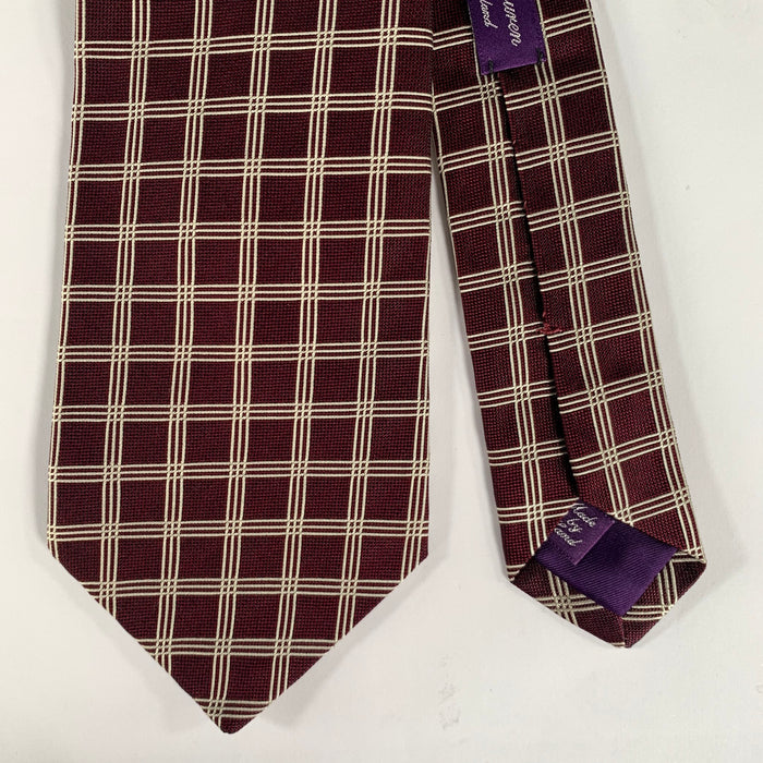 RALPH LAUREN Burgundy White Checkered Silk Tie