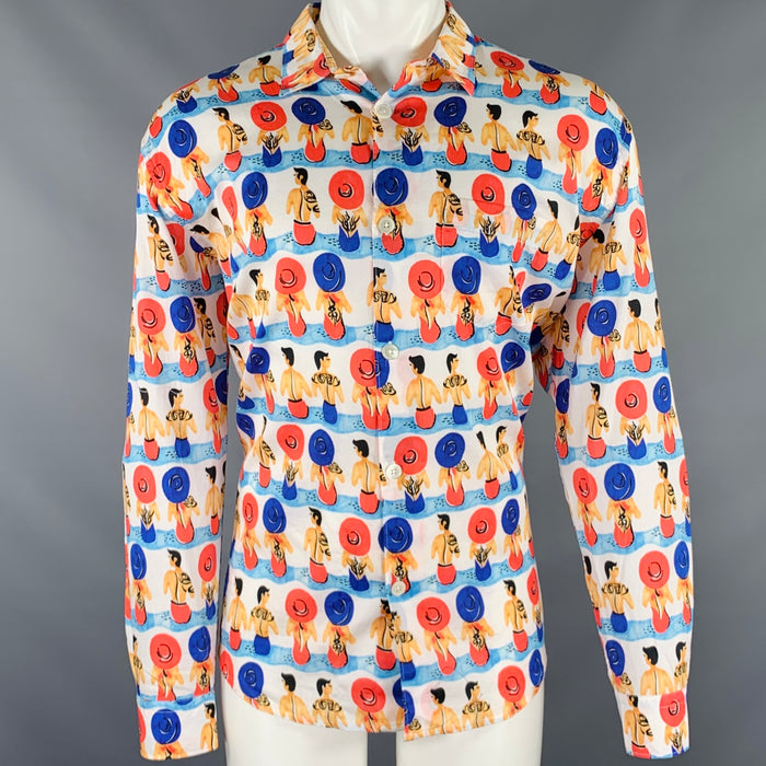 OUR LEGACY Size 40 Blue Red Figures Beach Cotton Long Sleeve Shirt