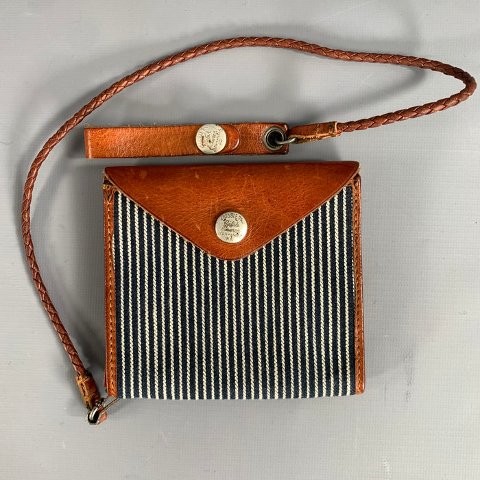 RRL by RALPH LAUREN Brown Navy Stripe Canvas leaher Wallet