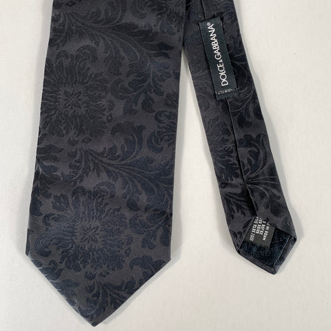 DOLCE & GABBANA Black Abstract Floral Silk Tie