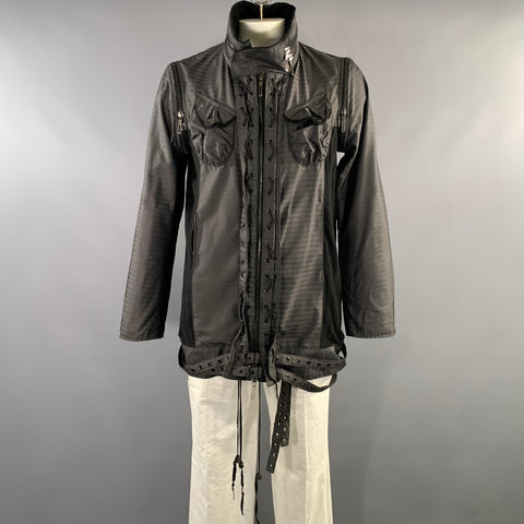 COSA NOSTRA Size L Charcoal Herringbone Zip Up Jacket
