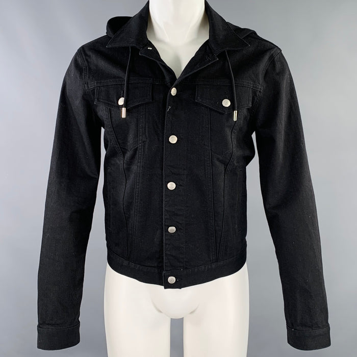 ALEXANDER MCQUEEN Size 40 Black Red Twill Cotton Blend Denim Jacket