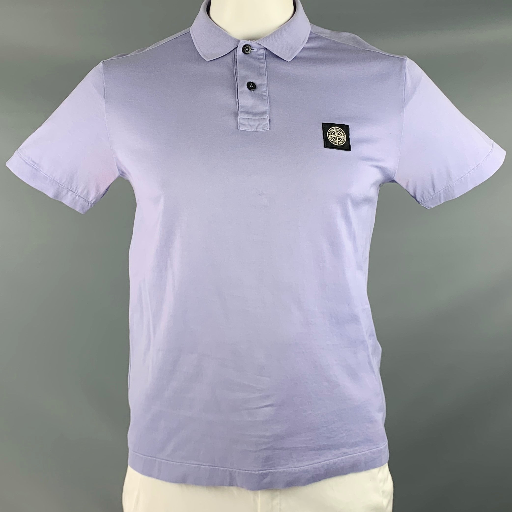 STONE ISLAND Size L Purple Cotton Logo Half Placket Polo